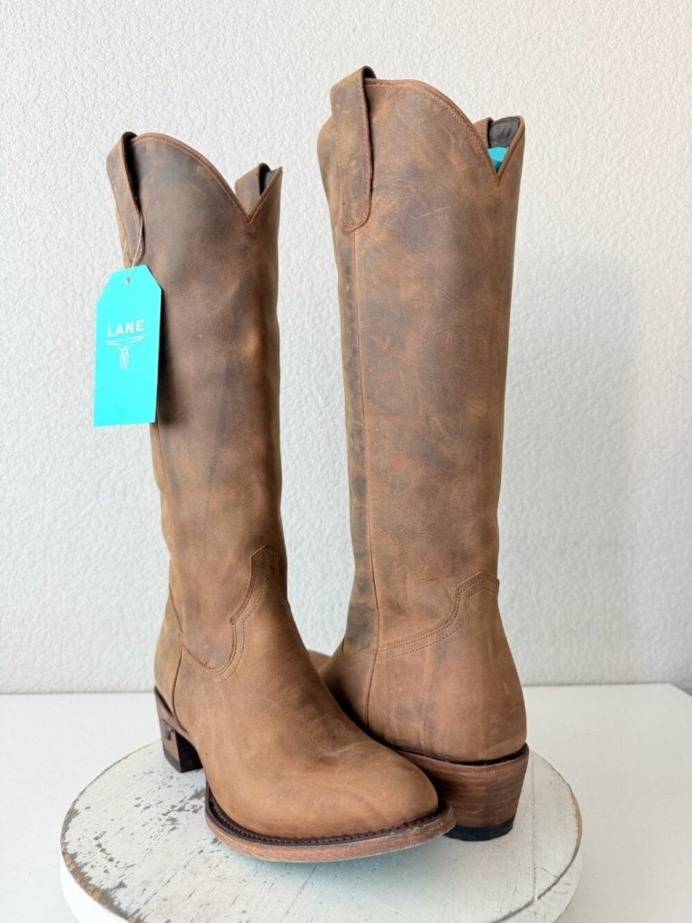 Lane PLAIN JANE Burnt Caramel Brown Cowboy Boots Size 9 Western Leather Mid Calf - Picture 11 of 11